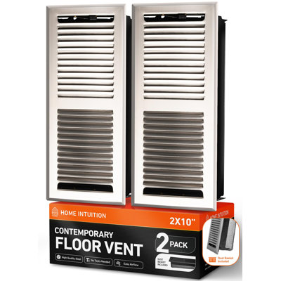 Home Intuition Contemporary Floor Vent Covers 2X10 Inch Floor Register with Mesh Cover Trap Heat and Air Walkable Metal Floor Vent for HVAC Duct, Satin Nickel, 2-Pack