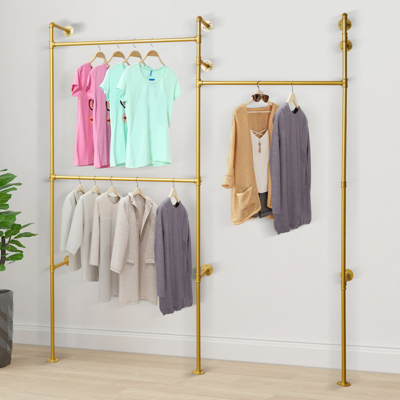 Heavy Duty  Rustic  Metal  Garment  Frame for  Bedroom, Living  room (Gold)