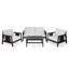 Fauteuil club d'extérieur, structure en bois d'acacia avec accents textilène noir, coussins blancs hydrofuges pour patio / cour arrière / terrasse