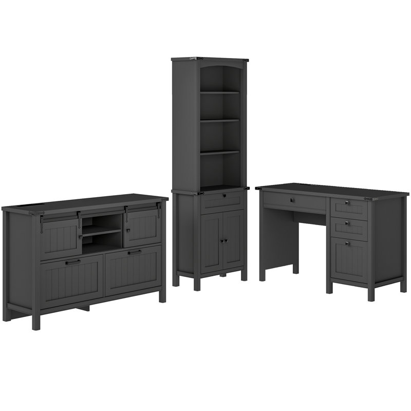 3-Piece Computer Desk Office Set, Black