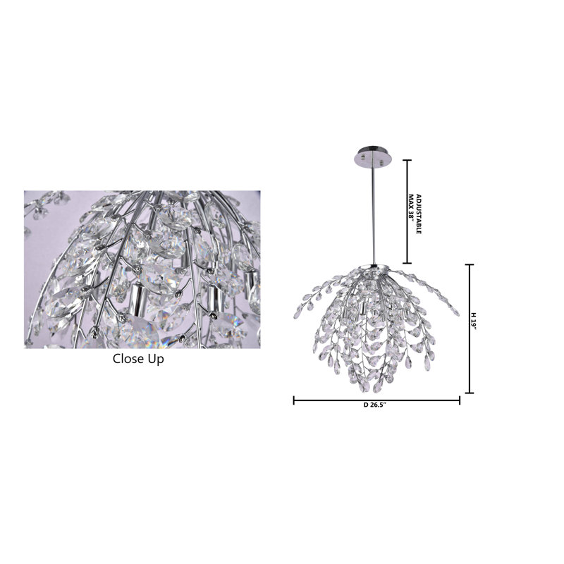 Lustre en chrome 8 lumières avec détails en cristal Rea