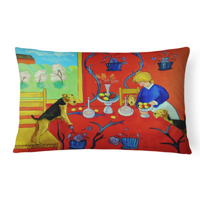 Coussin décoratif intérieur/extérieur airedale terrier avec lady