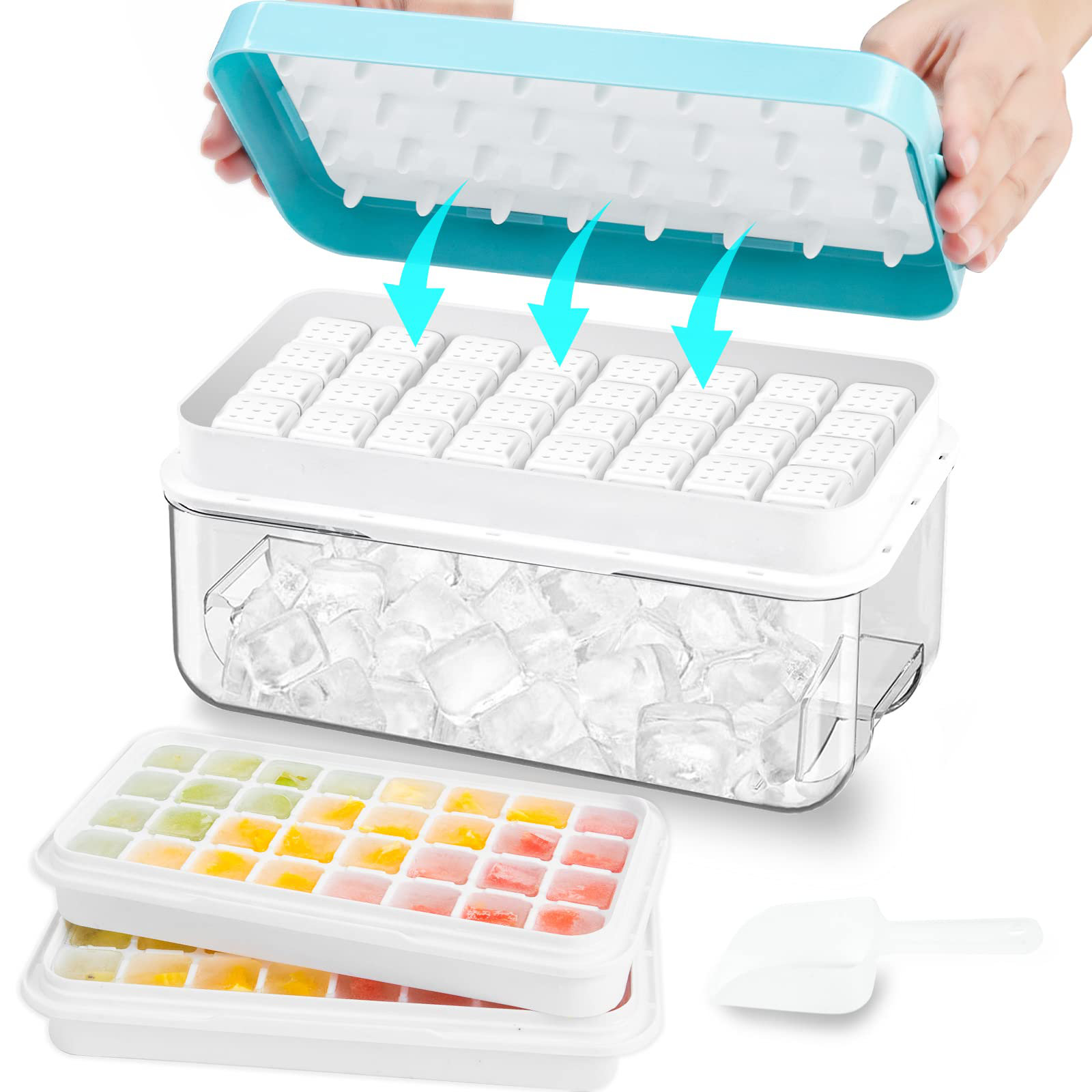 Ice Cube Tray with Lid and Bin, 2 Pack for Freezer, 64 Pcs Ice Cube Mold  (White)