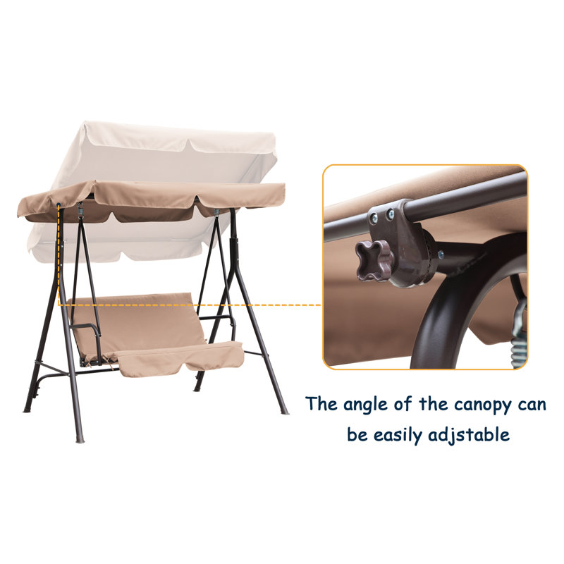 Khaki Steel Frame 2-Person Outdoor Porch Swing with Removable Cushions