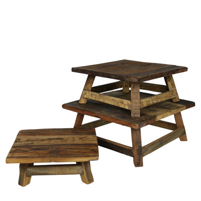 Laredo Wood Risers, Whitewash, Set Of 3 Sm: 10X10x4, Med: 12X12x5, Lrg: 14X14x6