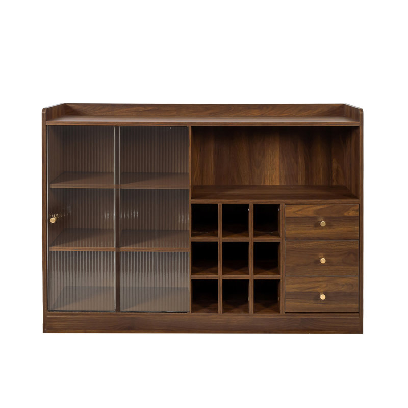 Buffet avec 2 portes coulissantes en verre rayé