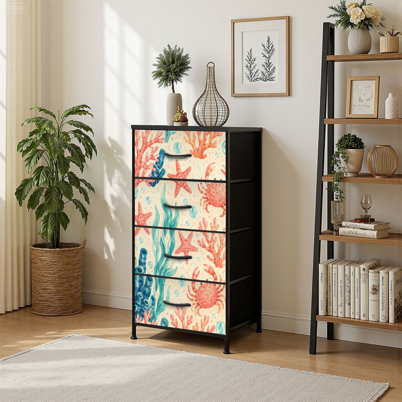 Commode de rangement verticale 4 tiroirs Coral Reef Ocean Life
