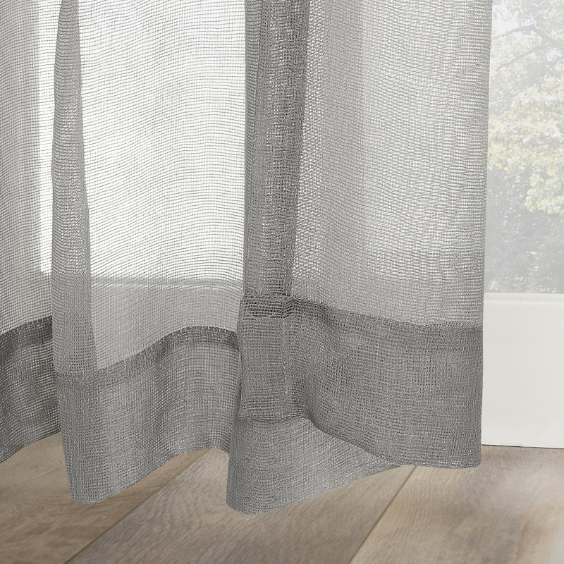 Amina Open Weave Indoor/Outdoor Sheer Tab Top Curtain Panel, Gray, 50" W x 96" L