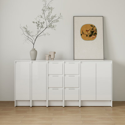 72" Freestanding Bathroom Storage Cabinet Combination, Soft Close Doors and Drawers , Glossy White, Plywood, (Suitable For Bathroom, Kitchen, Study Room, Bedroom)
