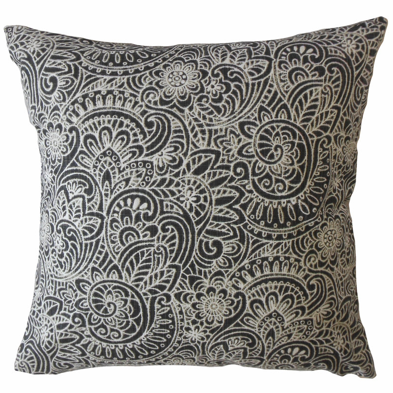 Coussin floral en coton, 18 po x 18 po, Denim