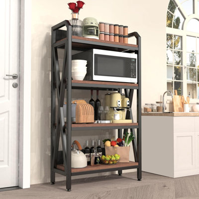 Étagère à pain multifonctionnelle avec 4 tablettes réglables, support pour four à micro-ondes de style industriel et meuble-bar à café, solution de rangement gain de place pour la maison, le bureau ou le garde-manger.