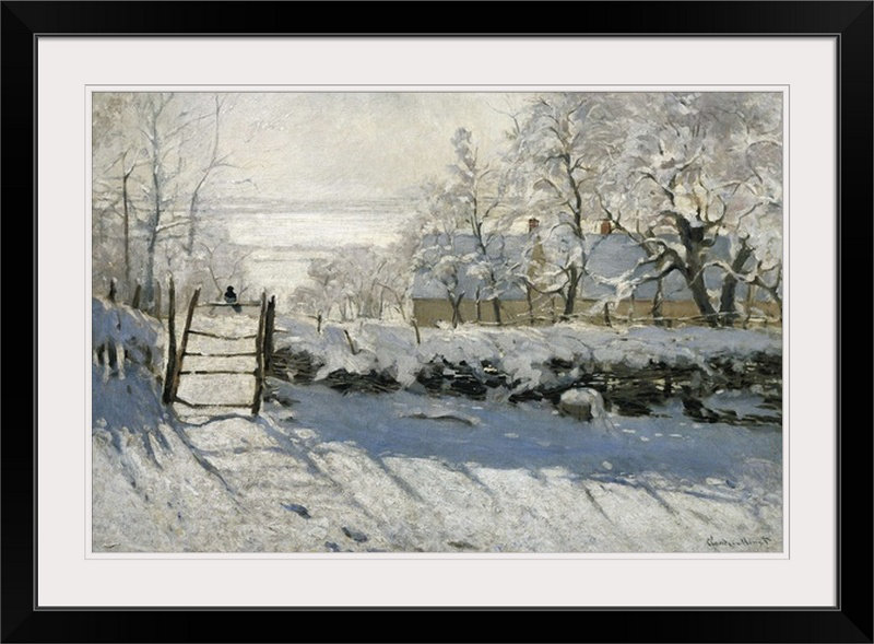 «La pie» par Claude Monet, reproduction d'art, Cadre noir, H 28 po x l 38 po x P 1 po