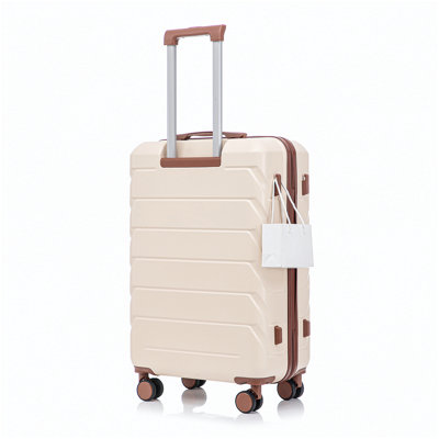 28 Inch ABS Hard Shell Large Travel Checked Luggage - Scratch Resistant Surface Four Multi-Directional Wheels, With Combination Lock and Side Hooks .(Beige)