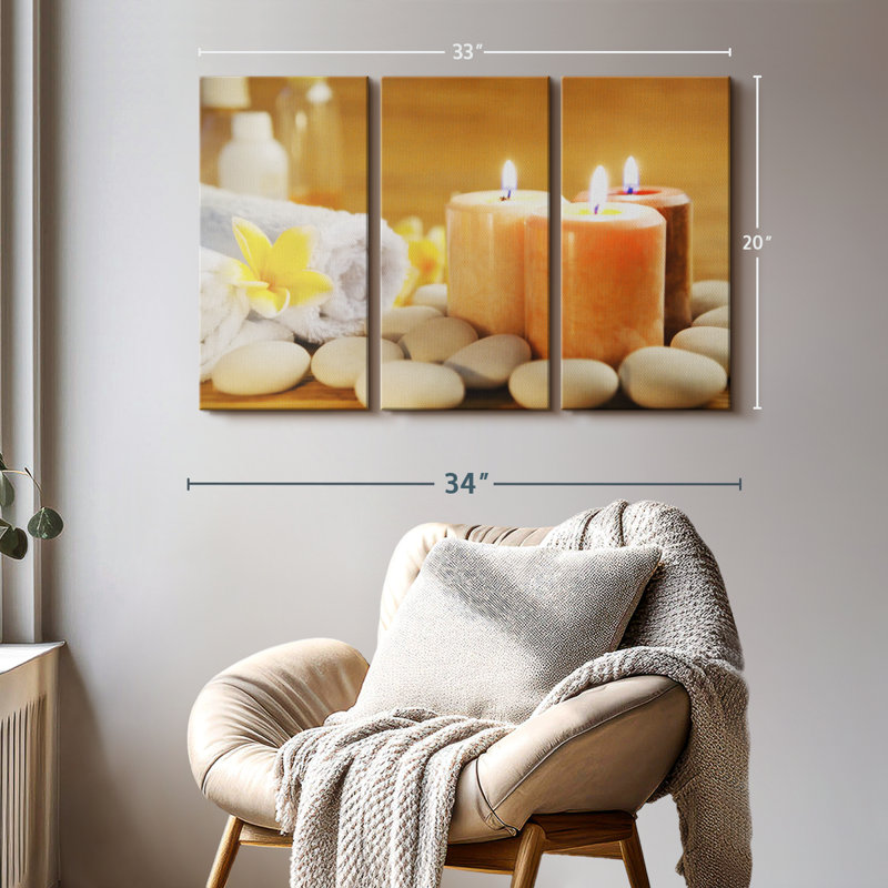 Spa Candle Trio, reproduction sur toile, H 20 po x l 33 po x P 1,25 po