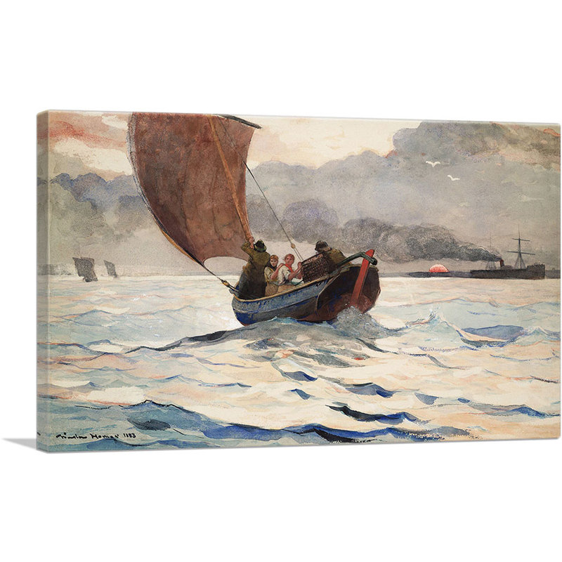 «Retour des bateaux de pêche 1883» par Winslow Homer, reproduction d'art sur toile tendue, H 26 po x l 40 po x 1,5 po