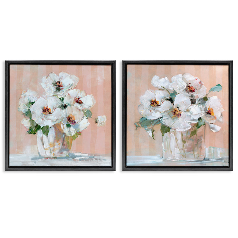 «Abstract Floral Vase», ensemble de 2 toiles flottantes encadrées par Sally Swatland, Cadre flottant noir de jais