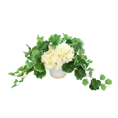 Hydrangeas and Ivy in Ceramic Vase
