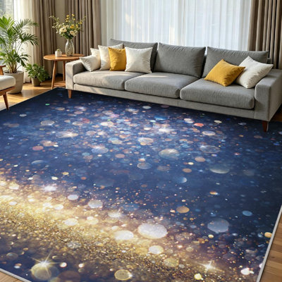 Tapis intérieur noir lavable à la machine, à paillettes dorées scintillantes