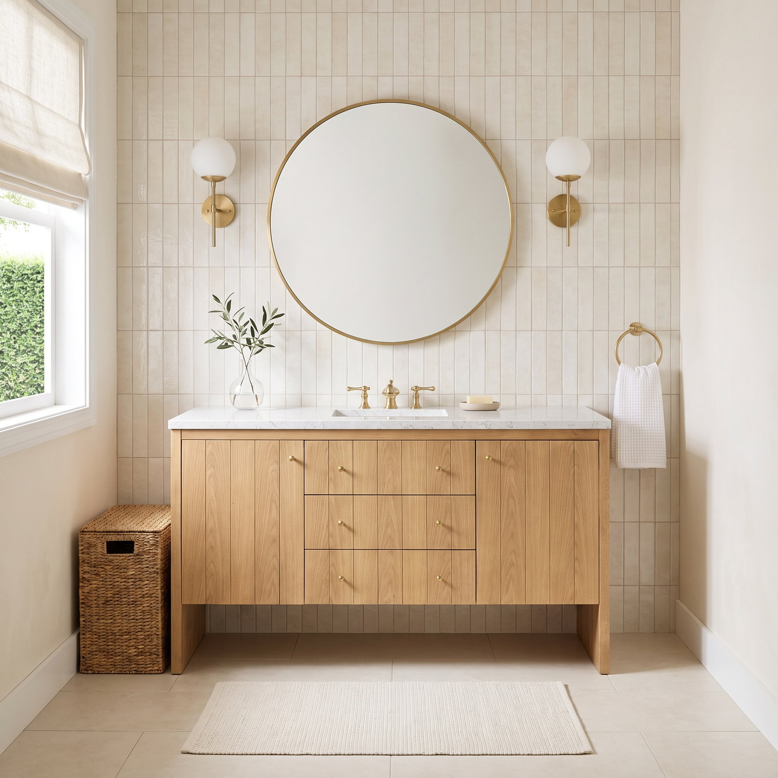 Hudson 60" Single Bathroom Vanity, Eternal Jasmine Pearl, Light Natural Oak
