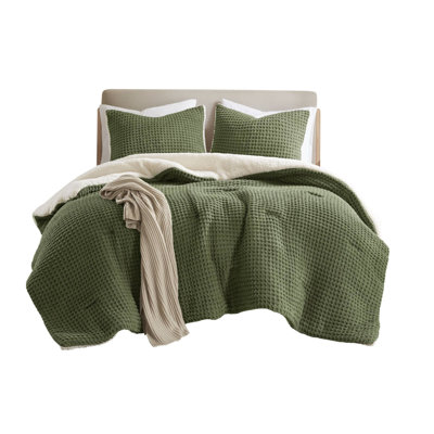 2 Pieces Twin Waffle Knit Chenille Comforter Set