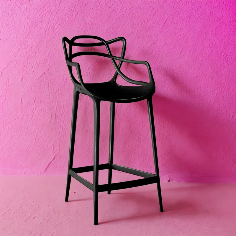 Tabouret de bar moderne en plastique avec dossier incurvé , Tabouret de bar (assise de 30 po de hauteur), Noir