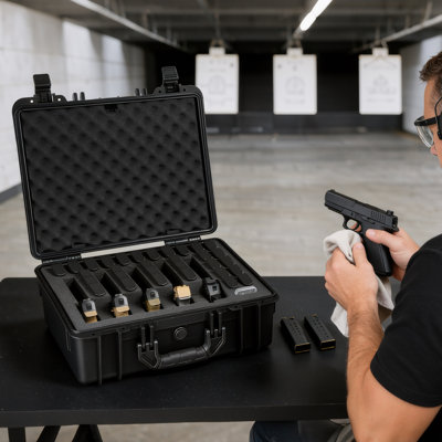 Étui à pistolet rigide, étui à pistolet robuste avec doublure en mousse XPE, boîte de rangement pour pistolet étanche avec intérieur et poignée personnalisables pour pistolet, lentilles, appareil photo, équipement, conforme à la TSA, 18,7 x 12,5 x 7,5 po