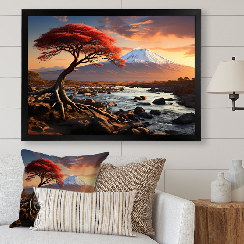 Paysage africain, mont Kilimandjaro I, H 12 po x l 20 po x P 1 po, Cadre photo noir