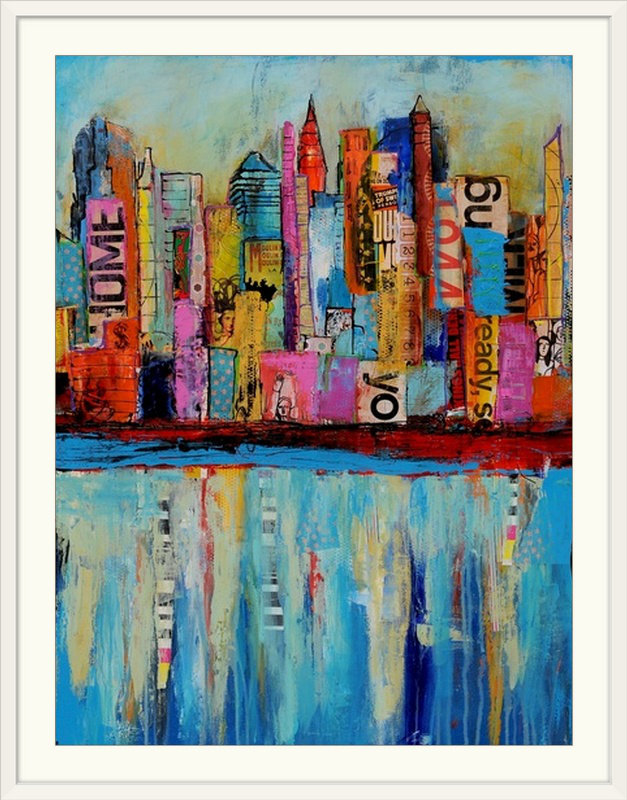 «Suzana City by the Bay» par Kirana, H 24 po x l 20 po x P 1 po, Cadre blanc