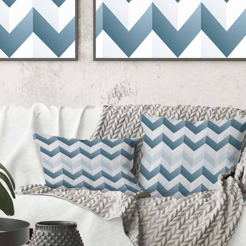 Contemporary White And Grey Chevron I - Chevron Polyester Throw Pillow, 18" H x 18" W