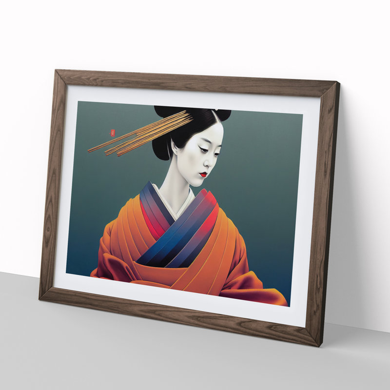 Timeless Geisha - Single Picture Frame Print, 46cm H x 64cm W x 2cm D, Walnut Framed