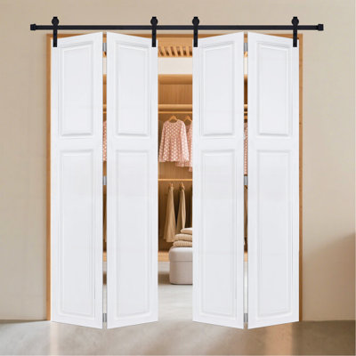 Porte coulissante double en panneaux de fibres à densité moyenne de 36 po x 80 po à deux portes pliantes avec trousse de quincaillerie