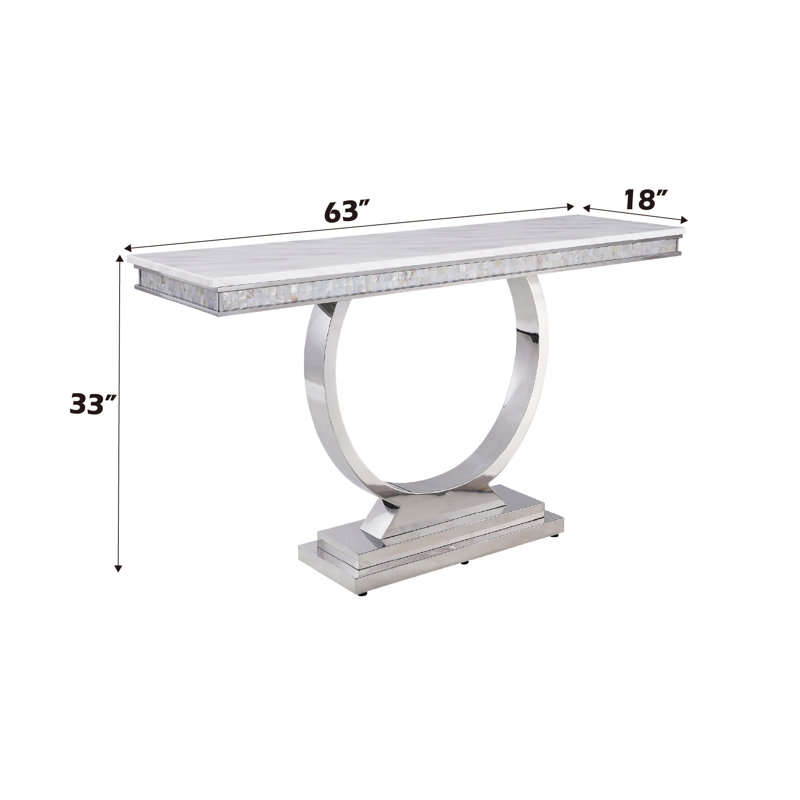 Round White Faux Marble and Silver Metal End Table