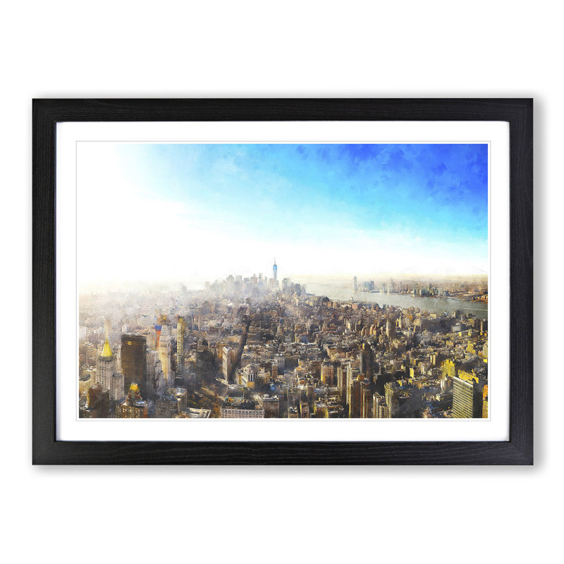 Manhattan New York - Picture Frame Graphic Art Print, 62cm H x 87cm W x 2cm D, Black Framed