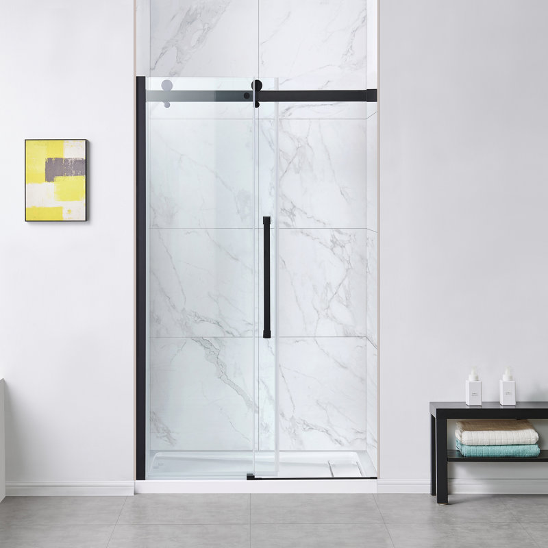 OVE Decors Bel Soft Close 48" x 78" Frameless Sliding Soft Close Shower Door, Matte Black