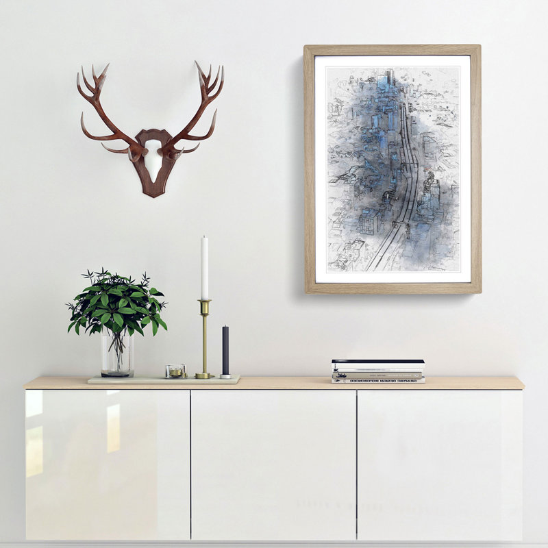 Road Through Tokyo in Japan in Abstract - Picture Frame Graphic Art Print, Oak, 76cm H x 50cm W x 2cm D