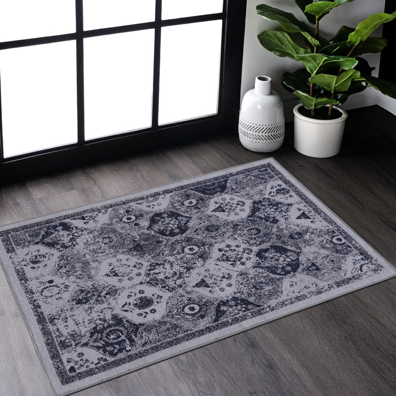 2X3 Blue Area Rug - Machine Washable, Non-Slip, Foldable. Ideal For Bedroom, Living Room, Kitchen, Office Space. Soft And Washable Low-Pile, Stain . For Study. & Pet