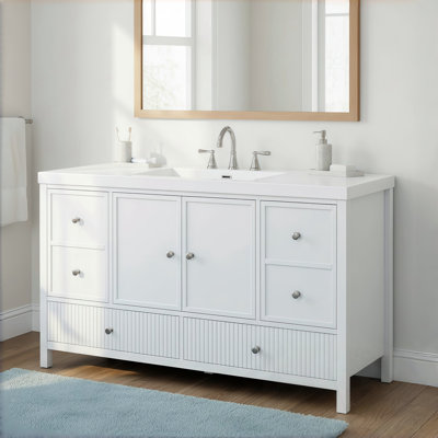 60" Bathroom Vanity with Separate Sink, Modern Large Storage Bathroom Vanity with Soft Close Doors and 4 Drawers, White