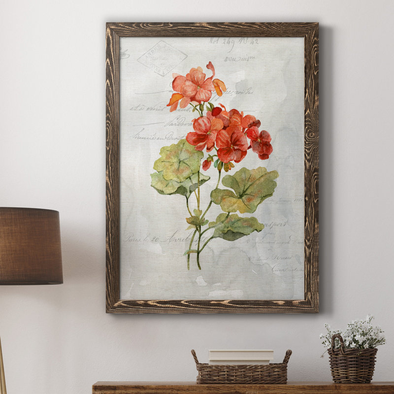 Lin géranium - peinture sur toile encadrée, H 20 po x l 17 po x P 1,5 po, Noyer