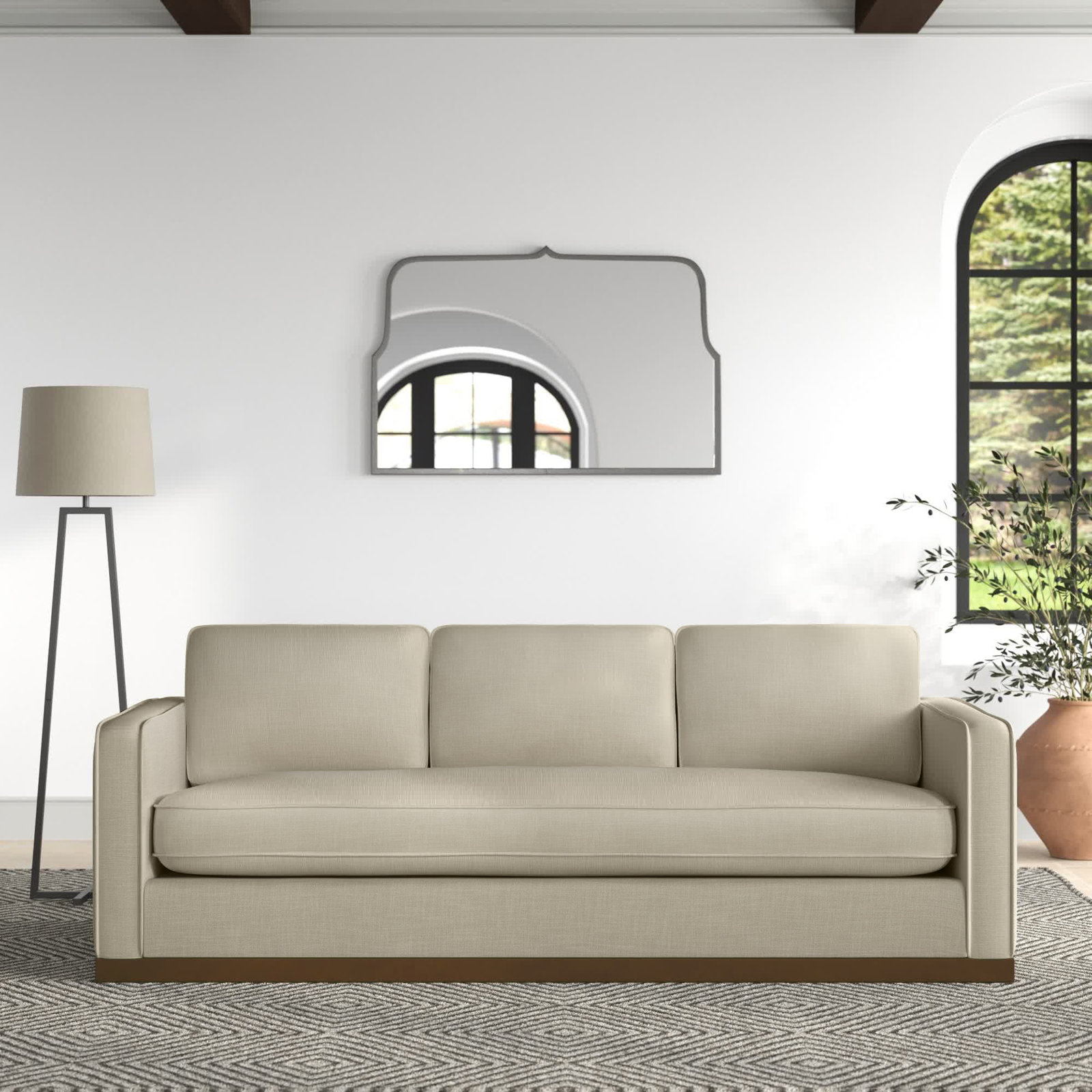 Bobbi 87" Linen Sofa, Flanigan Beige Linen, Oak