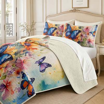 Ensemble de couette papillon 2 pièces, taille simple, couvre-lit fleuri avec taies d'oreiller, ensemble de literie léger