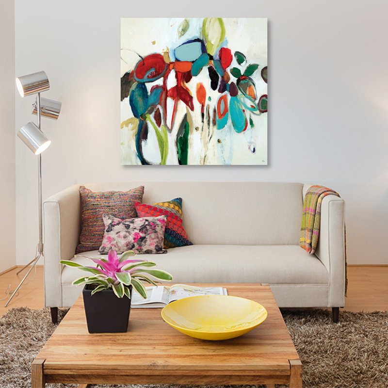 « floral hints », impression sur toile, H 18 po x l 18 po x P 1,5 po, Pas de tapis, Toile tendue