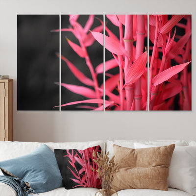 Ensemble de salon art mural en bambou rose et noir