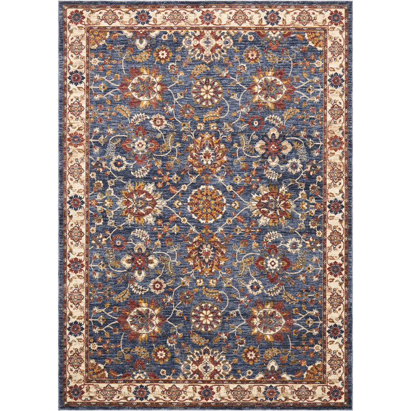 Tapis bleu d'inspiration persane Isabell, Rectangle 9 pi 10 po x 13 pi 2 po