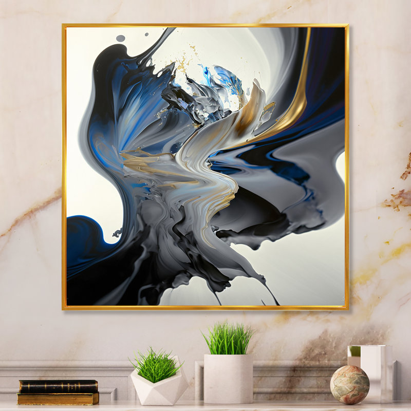 Bright Blue Smooth Abstract I - Abstract Spirals, art mural, H 16 po x l 16 po x P 1 po, Toile avec cadre flottant or