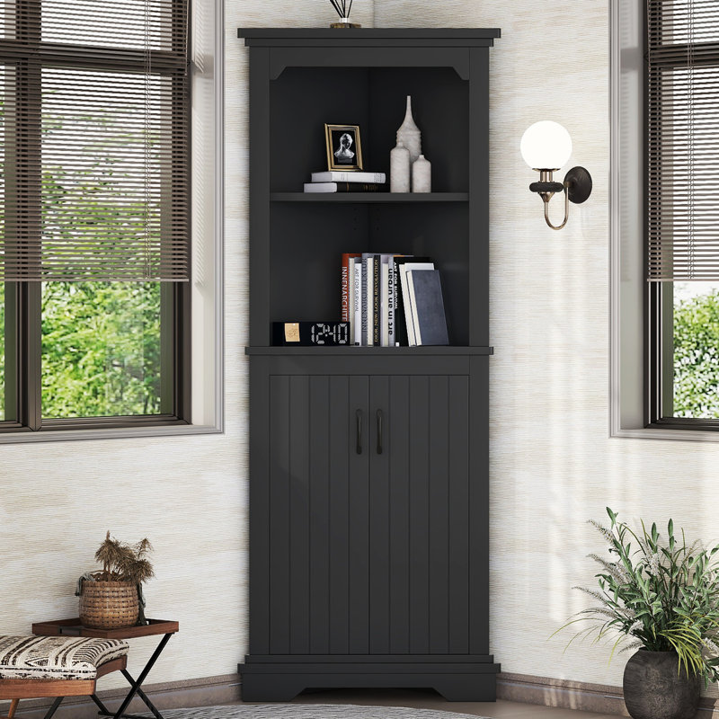 69.4" H X 29.3" W Corner 2 - Door Corner Storage Cabinet, Black
