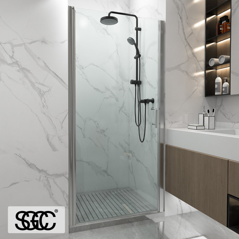 36-38 in.W x 72 in.H Pivot Frameless Glass Shower Door with SGCC Certified Glass, Chrome