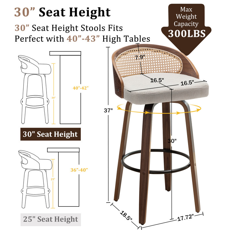 Tabourets pivotants en lin Leeana, Tabouret de bar (siège d'une hauteur de 30 po), Beige
