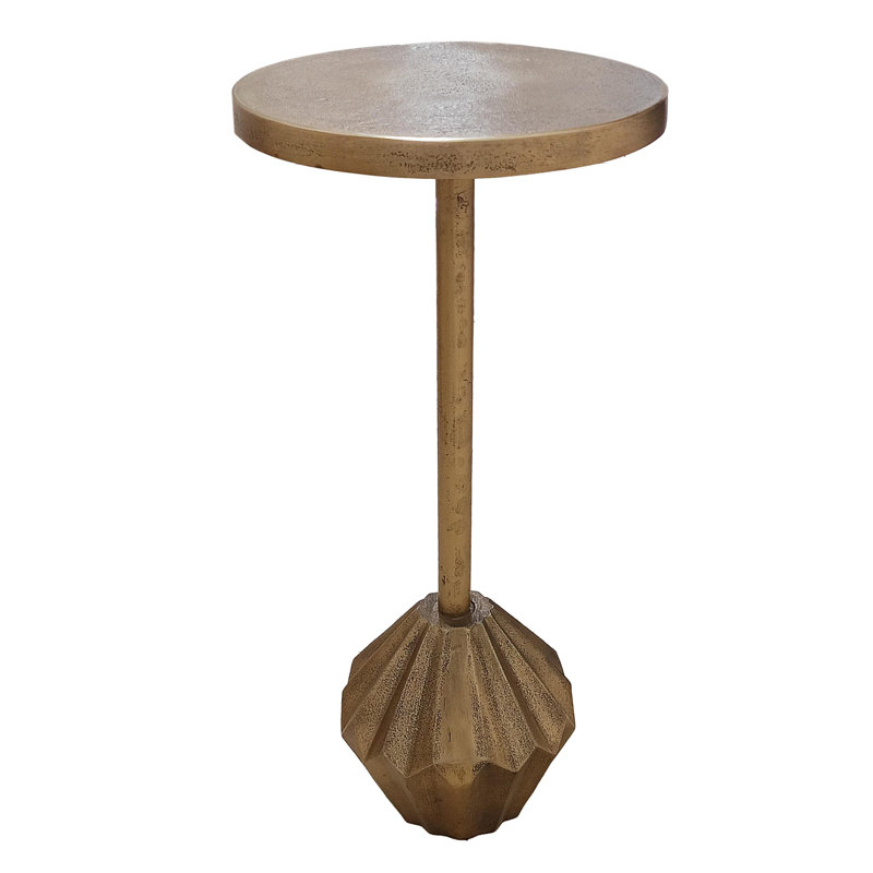Sheryl Metal Martini Table With Geometric Base, Antique Brass/Antique Brass