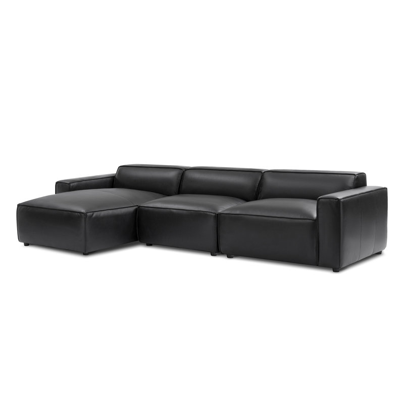 Canapé modulaire en cuir Hamall Nathan, Cuir véritable noir, Orienté à gauche (vu de face)