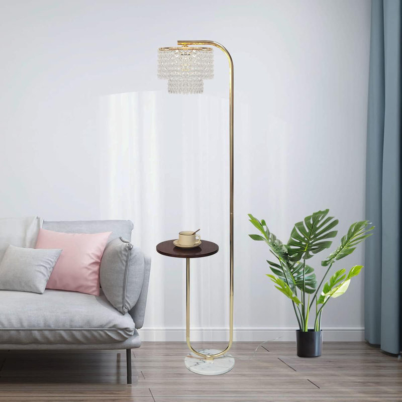 Modern Arched Crystal Floor Lamp With Marble Base, Table, And Gold Finish For Living Rooms